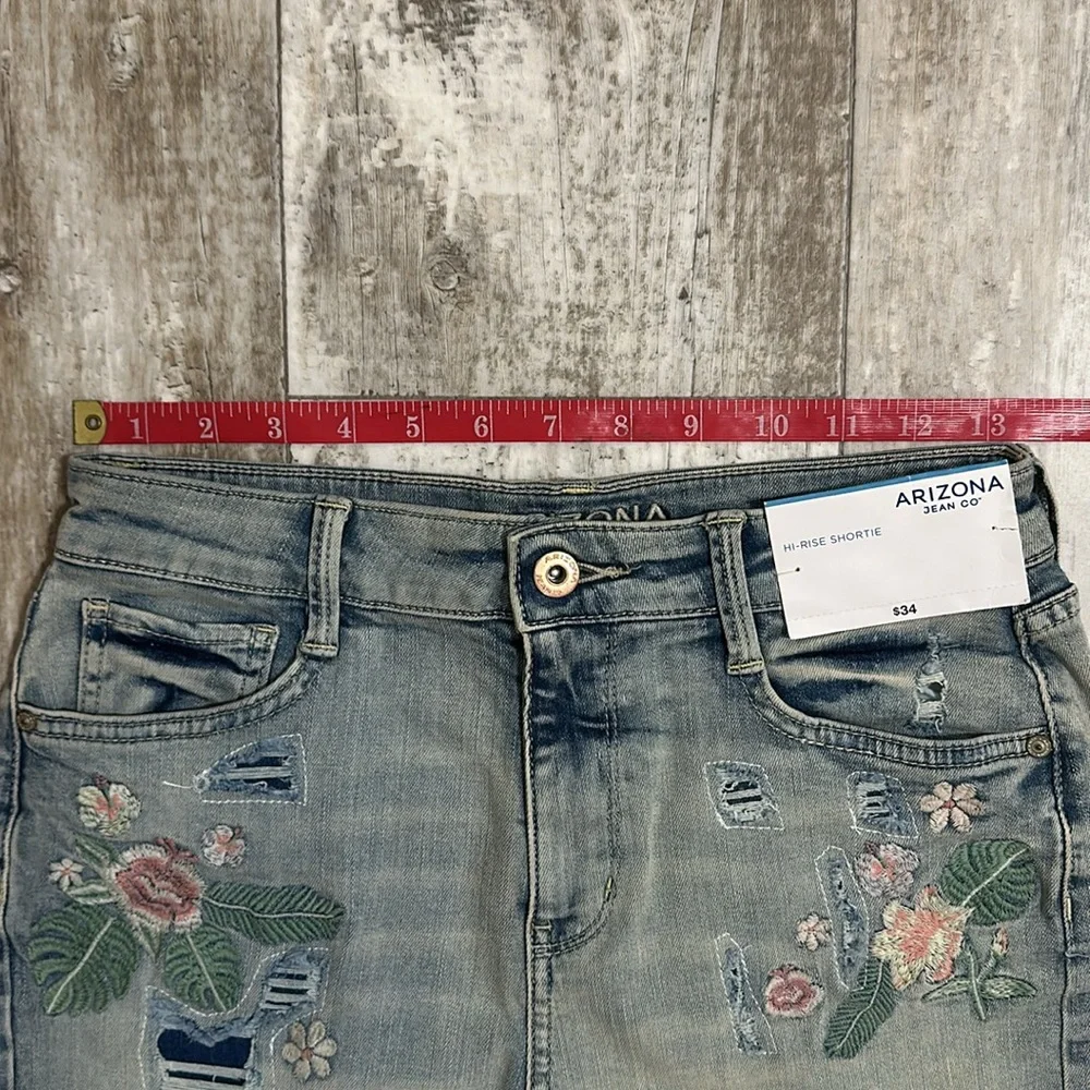 Arizona Jean Co Hi-Rise Shortie embroidered jean shorts
